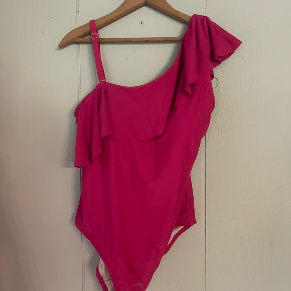 Kona Sol One Piece Bathing Suit Pink Ruffle One Shoulder NWOT 14 - Picture 3 of 3